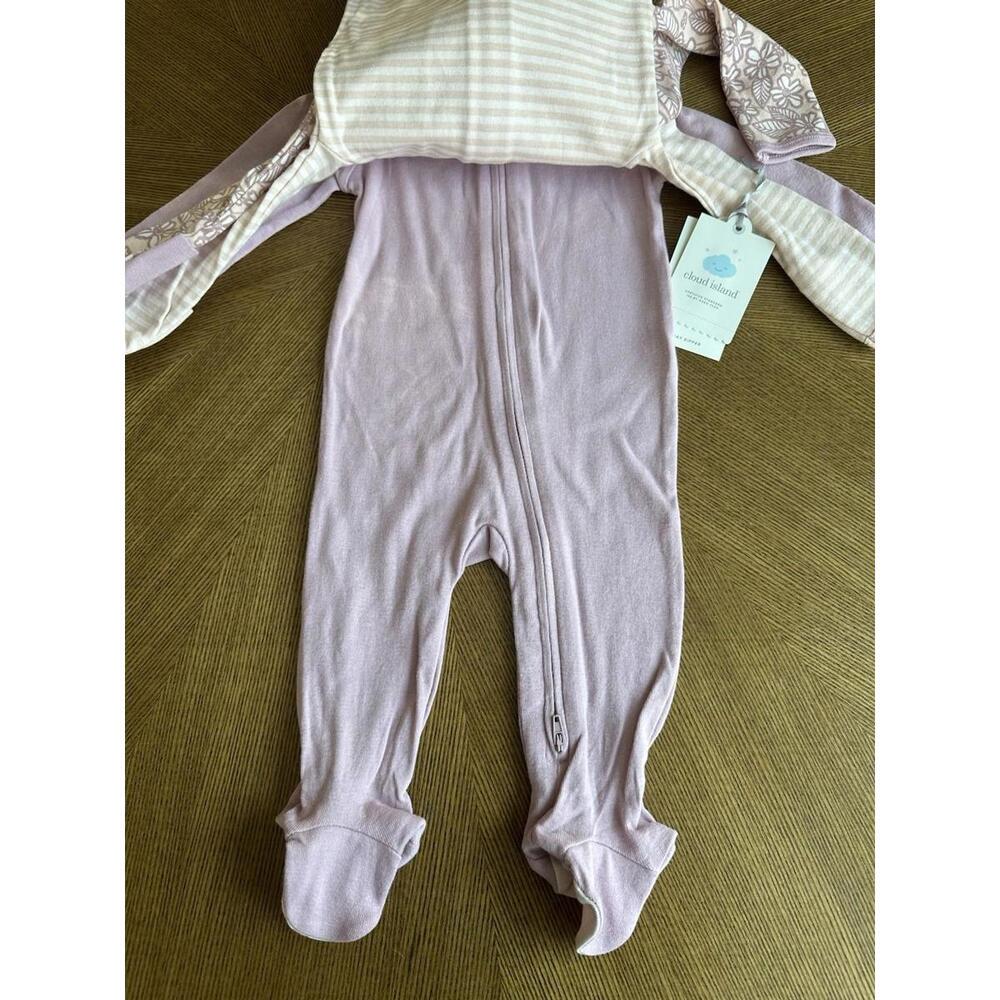 NEW Cloud Island Baby Girl 6-9 Months 3pc Purple Pink Flowers Sleepers Zip - Picture 3 of 6